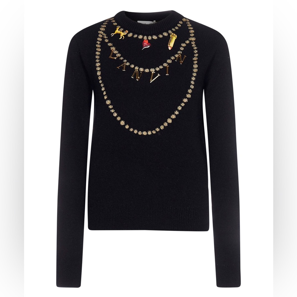 LANVIN EMBELLISHED NECKLACE KNIT TOP